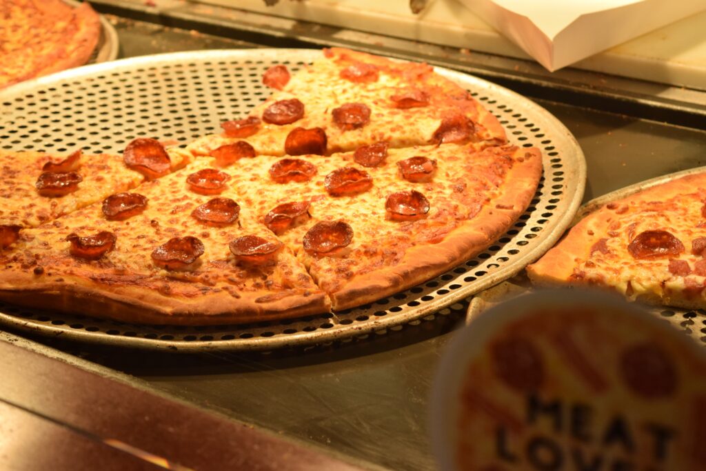 Photo of pizza displayed in the school cafeteria 