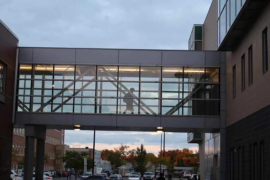 A student walking from N-building to T-building