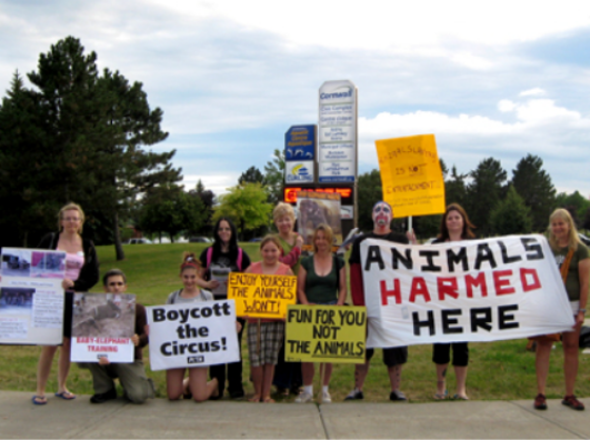 Protesters working to stop construction of Shrine Circus at the RA Centre. 